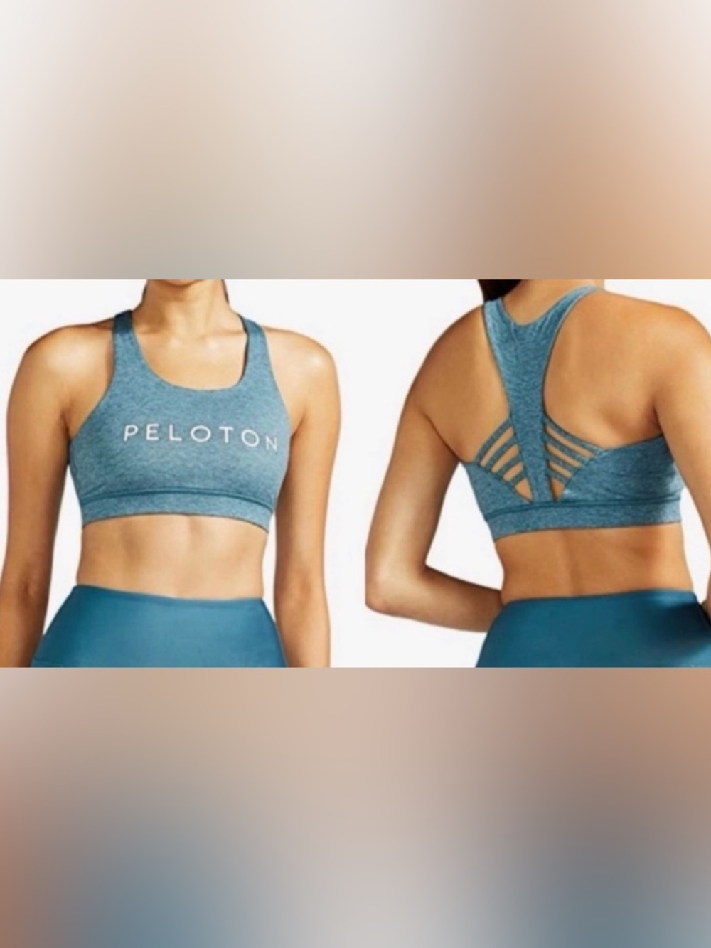 Peloton Heathered Teal Strappy Racerback Sports Bra